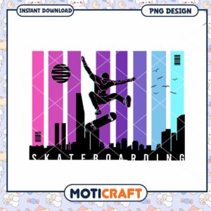 Skateboarding Silhouette Urban Art PNG Instant Download Design