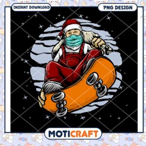 Skateboarding Santa Claus in Mask PNG Graphic Design Image