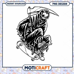 Skateboard Grim Reaper Design PNG Instant Download Art