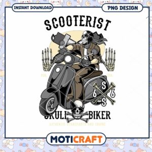 Scooterist Skull Biker PNG Design for Instant Download