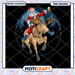 Santa Riding Moose PNG Design