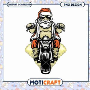 Santa Claus on Motorcycle PNG Design for Instant Download
