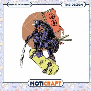 Samurai Skateboard PNG Design Instant Download Art Print