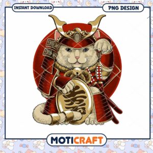 Samurai Cat PNG Design Instant Download