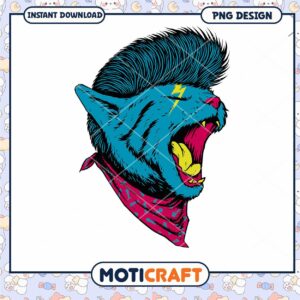 Roaring Punk Cat PNG Design