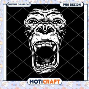 Roaring Gorilla PNG Design Instant Download