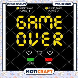 Retro Game Over Screen PNG Design for Instant Download