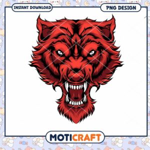 Red Wolf Head PNG Design Instant Download