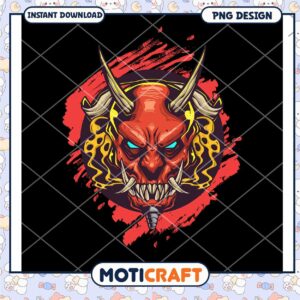 Red Demon Skull PNG Design Instant Download Art Graphic