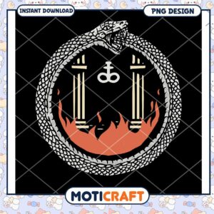 Ouroboros Symbol with Fire and Pillars PNG Design Download