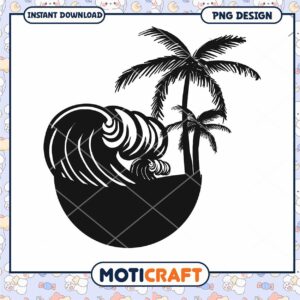 Ocean Wave Palm Trees PNG Design