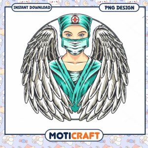 Nurse with Angel Wings PNG Design Instant Download Artwork