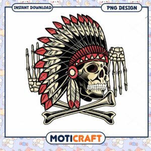 Native American Skull PNG Design Instant Download Art