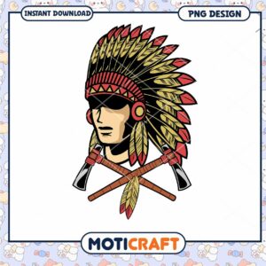 Native American Chief Head Illustration PNG Downloadable Art