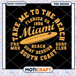 Miami Beach Surf Club Retro PNG Instant Download Design