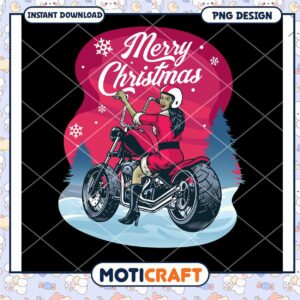 Merry Christmas Biker Girl PNG Design for Instant Download
