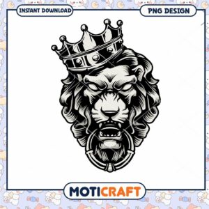 Majestic Lion Head PNG Design with Crown Instant Download