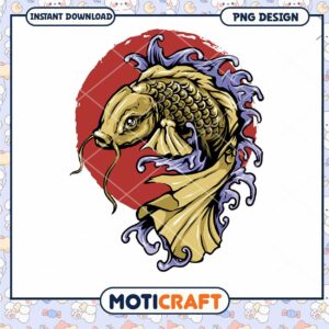 Koi Fish Art Design PNG for Instant Download Printable Use