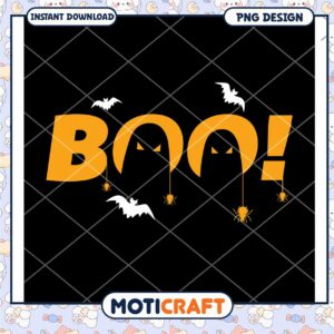 Halloween Boo Design with Bats and Spiders PNG Download