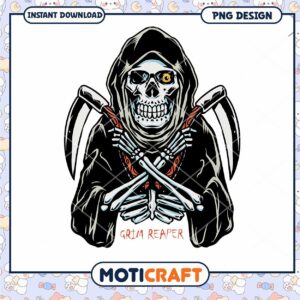 Grim Reaper Skeleton Design PNG Instant Download Art