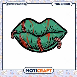Green Horror Lips PNG Design for Instant Download Art