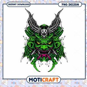 Green Oni Samurai Mask PNG Design