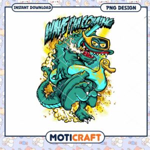 Funny Cartoon Dinosaur with Duck PNG Instant Download Design