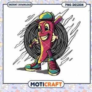 Fun Cartoon Hot Dog Character PNG Design Downloadable Art
