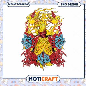 Flaming Skull Roses Birds PNG Design