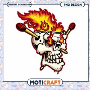 Flaming Skull PNG Art Design for Instant Download Use
