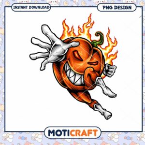 Flaming Pumpkin PNG Design Instant Download