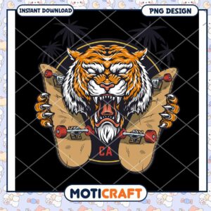 Fierce Tiger Skateboard PNG Design for Instant Download