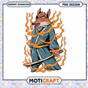 Fierce Fox Samurai PNG Design for Instant Download Art