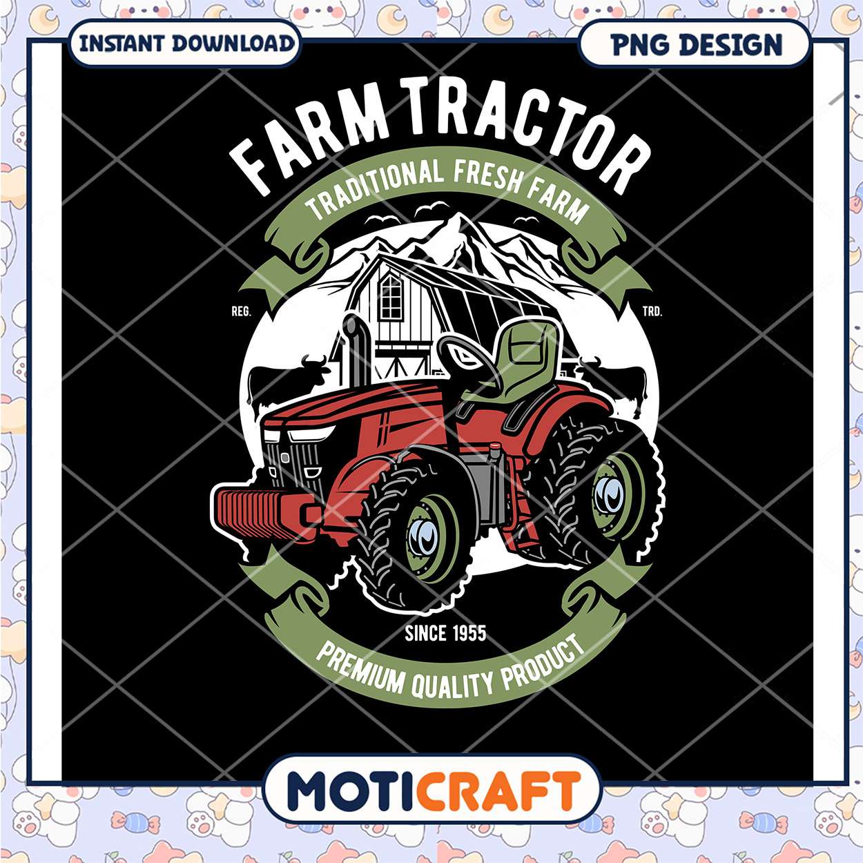 Farm Tractor PNG Design, Vintage Style Farm Tractor PNG Design, Vintage Style