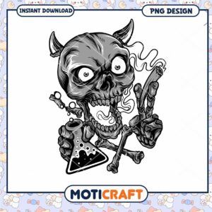 Devilish Skull Character with Potion and Smoke PNG Design