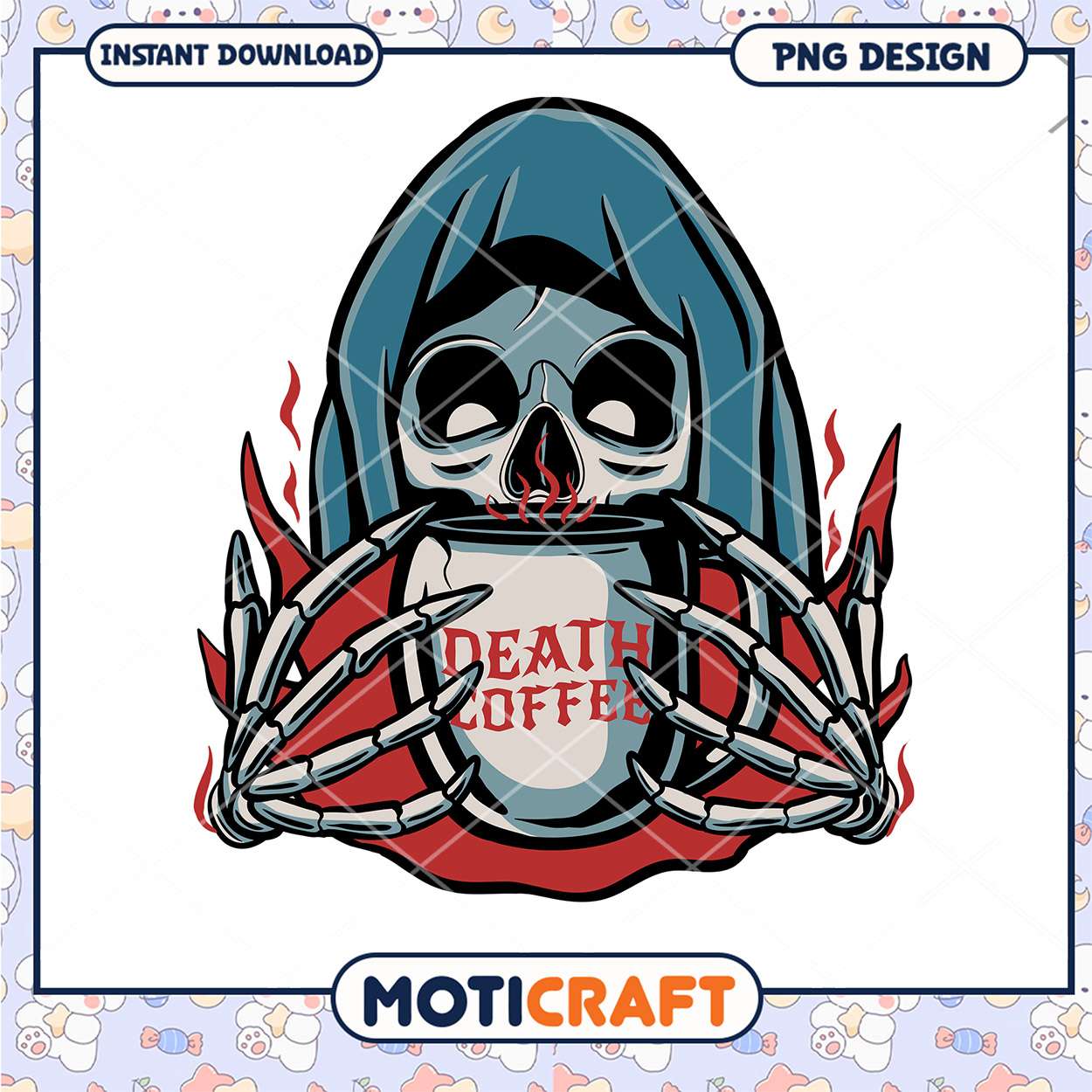 Death Coffee Skeleton PNG Design for Instant Download Death Coffee Skeleton PNG Design for Instant Download
