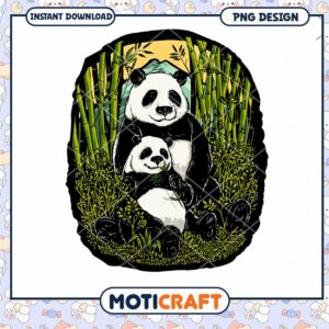 Cute Panda Family Illustration PNG Instant Download Art
