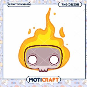 Cute Flame Skull PNG Design for Instant Download Art