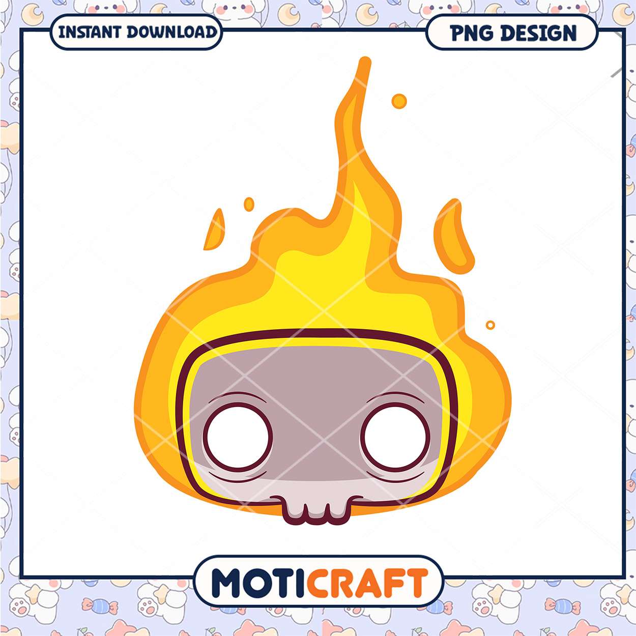 Cute Flame Skull PNG Design for Instant Download Art Cute Flame Skull PNG Design for Instant Download Art