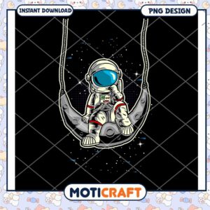 Cute Astronaut on Moon Swing PNG Instant Download Design