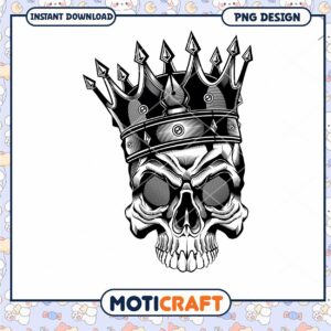 Crown Skull PNG Design for Instant Download Artwork