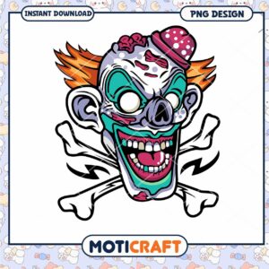 Creepy Clown Skull PNG Design for Instant Download Art