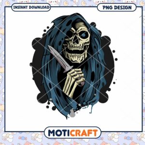 Creepy Skeleton with Knife PNG Design for Instant Download