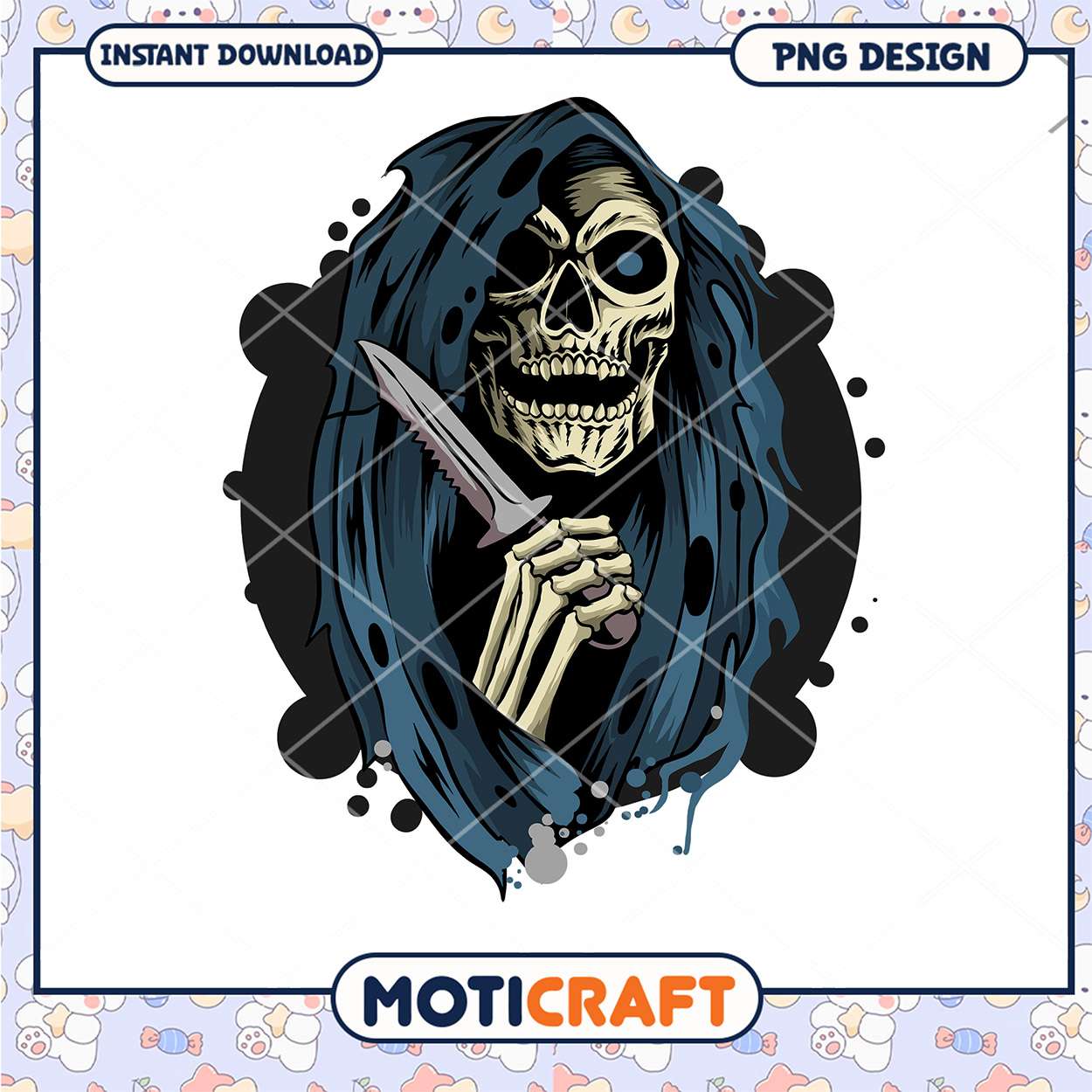 Creepy Skeleton with Knife PNG Design for Instant Download Creepy Skeleton with Knife PNG Design for Instant Download