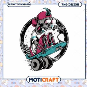 Cool Skull Skateboarder PNG Design for Instant Download