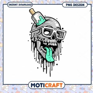 Cool Skull with Ice Cream Glasses PNG Design Download