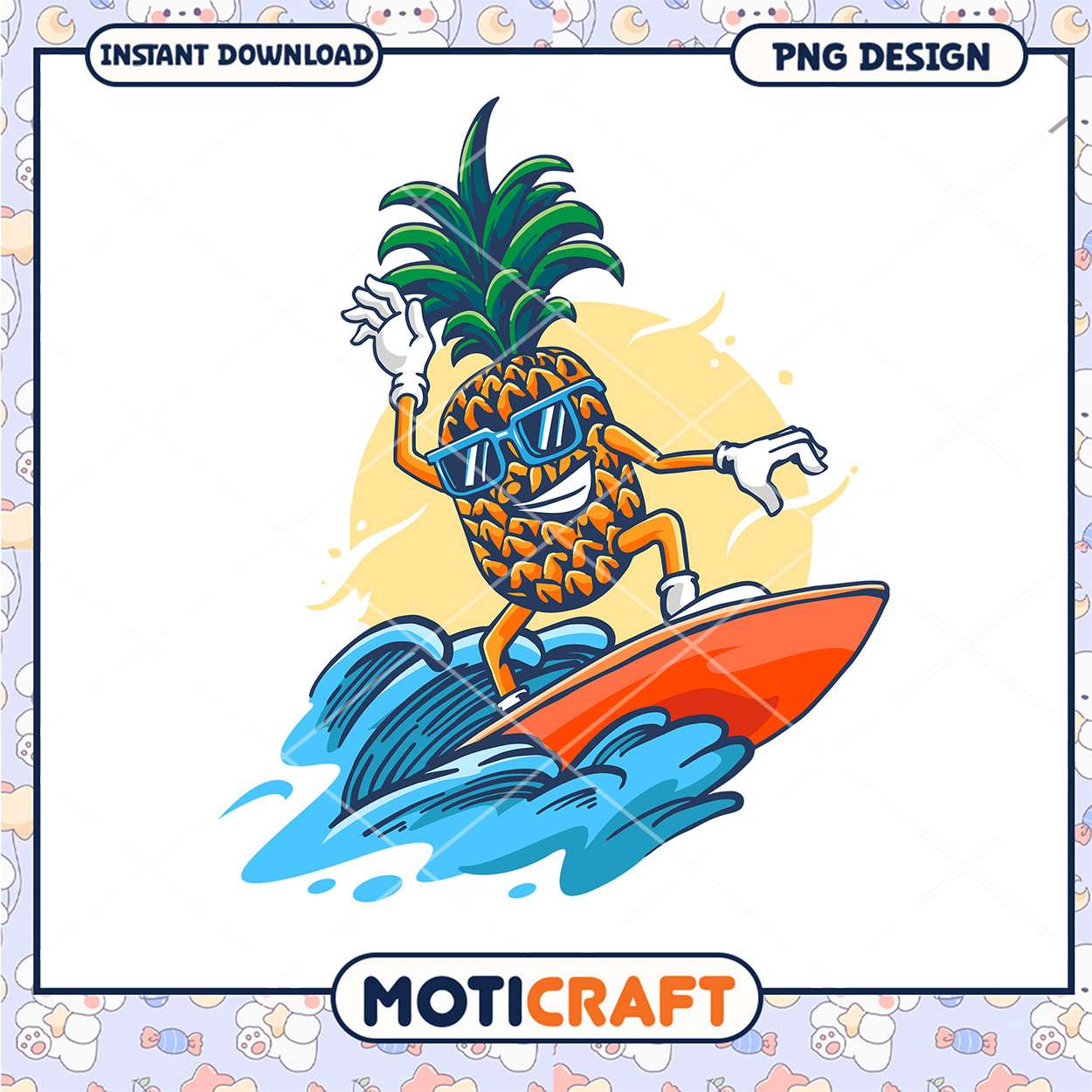 Cool Pineapple Surfer PNG Design Cool Pineapple Surfer PNG Design