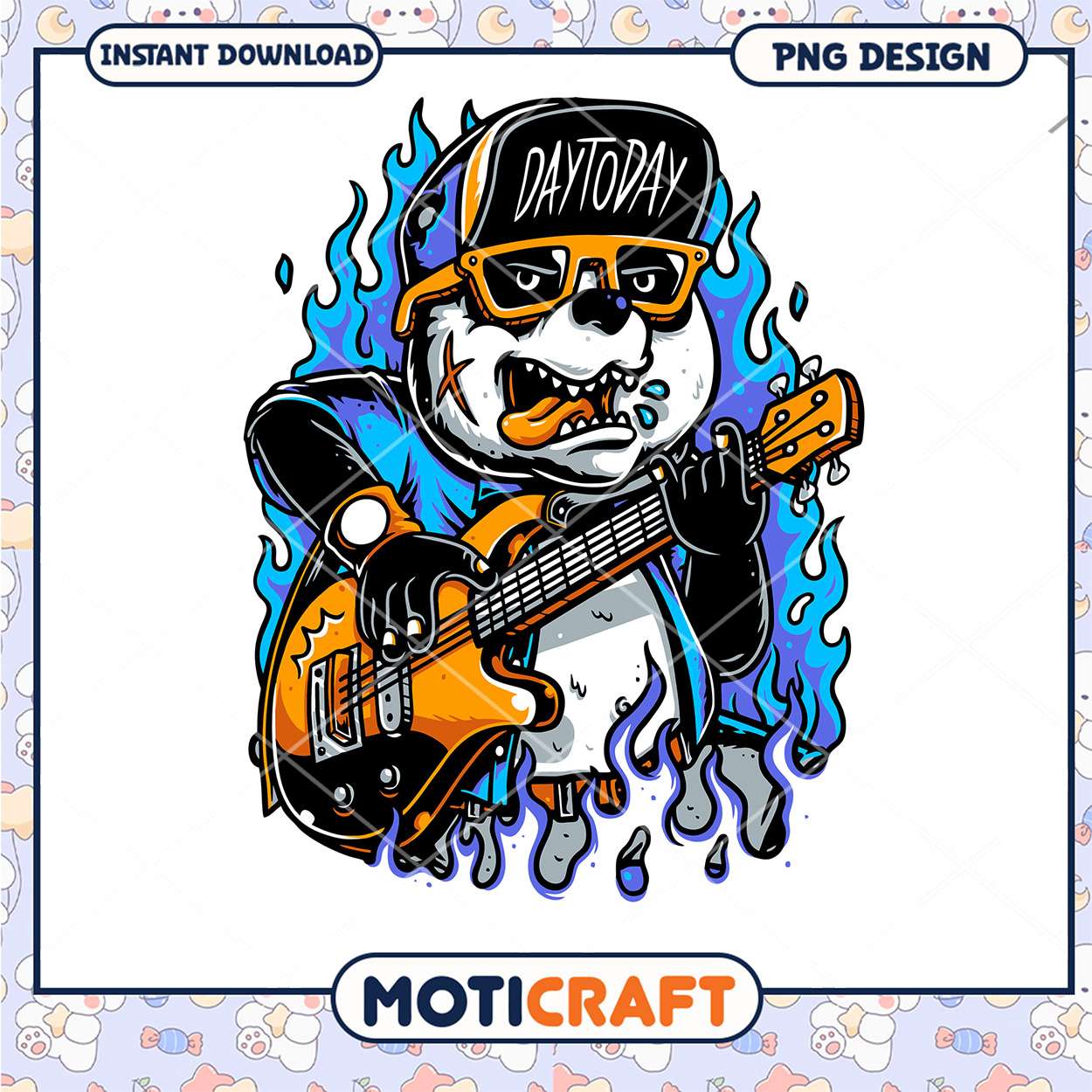 Cool Panda Guitar PNG Design Cool Panda Guitar PNG Design