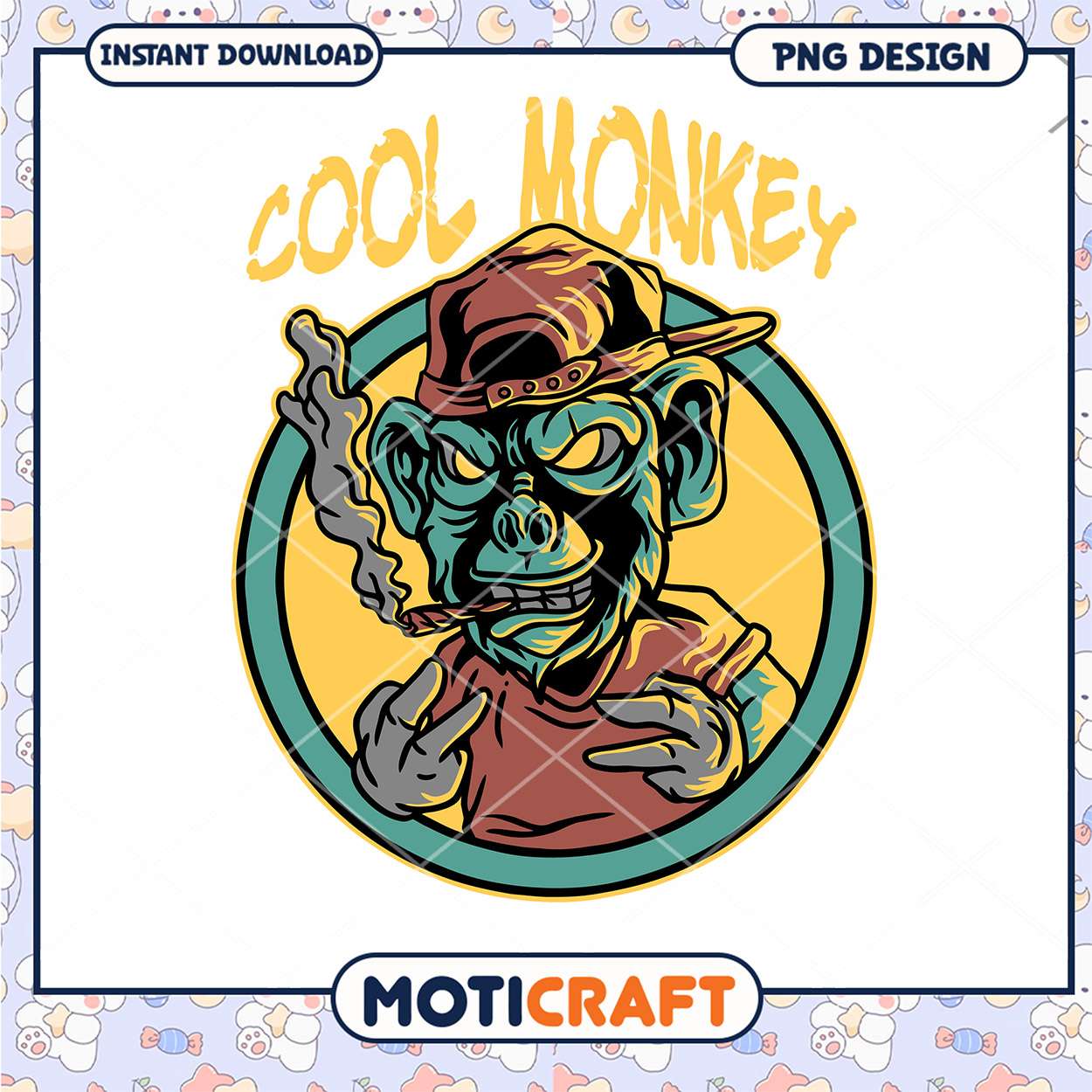 Cool Monkey Illustration PNG for Instant Download Design Cool Monkey Illustration PNG for Instant Download Design