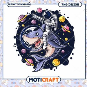 Cool Astronaut Riding Shark PNG Instant Download Design